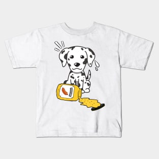 Cute dalmatian Spilled a jar of mustard sauce Kids T-Shirt